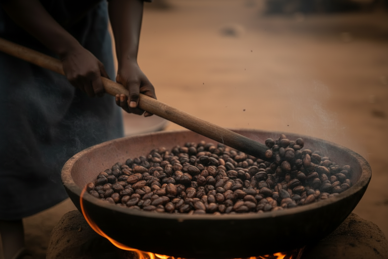 Shea nuts roasting - daytime variation